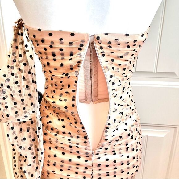 Majorelle Revolve mini dress polka dot black nude ruching size small - Picture 7 of 12